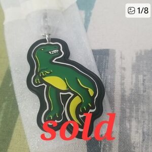 COACH Dinosaur Rexy Sticker Leather Bag Charm Keychain Black/Green